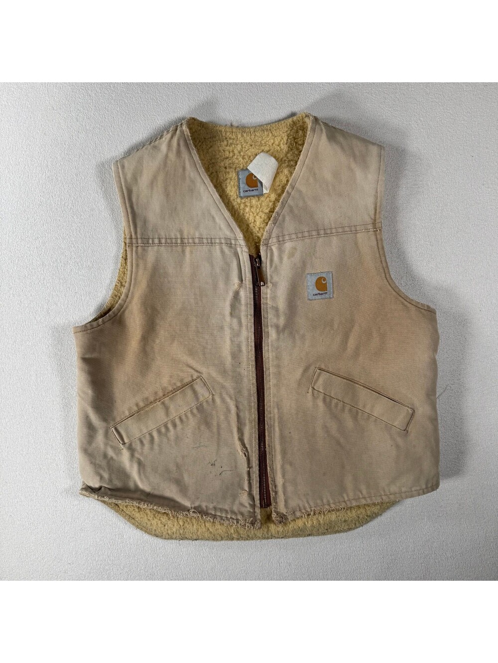Vintage 80s Carhartt Vintage Beige Sherpa Lined Work Vest